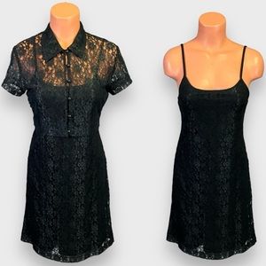Vintage 80s New with Tags Old Stock Semi Sheer Black Lace Jacket & Dress